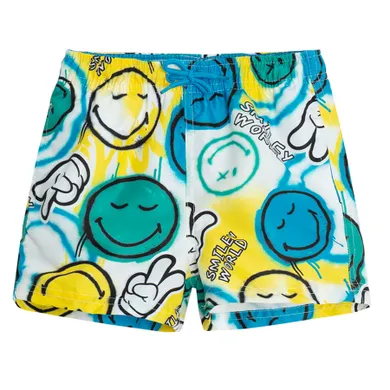 Cool Club, Sorturi de baie pentru baieti, UV 50, alb, imprimeu SmileWorld