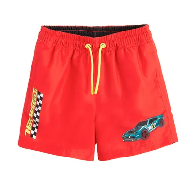 Cool Club, Sorturi de baie pentru baieti, UV 50, rosu, imprimeu Hot Wheels
