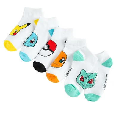 Cool Club, Sosete pentru baieti, talpici, alb, imprimeu Pokemon, set, 5 buc.