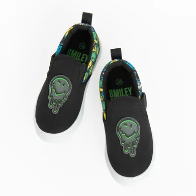 Cool Club, Tenisi tip slip on pentru baieti, negru, imprimeu SmileWorld