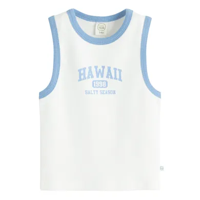Cool Club, Top fara maneci pentru fete, din tricot striat, alb