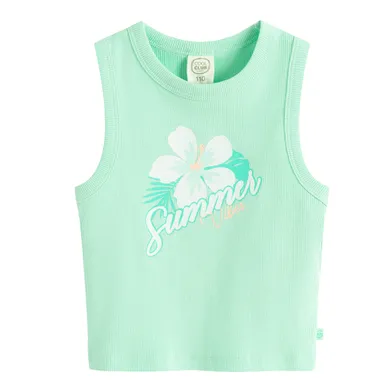 Cool Club, Top fara maneci pentru fete, din tricot striat, turcoaz