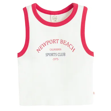 Cool Club, Top pentru fete, crop, din tricot striat, alb