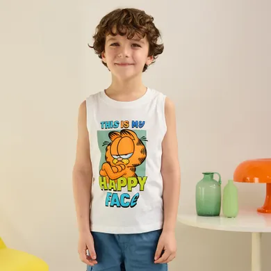 Cool Club, Tricou fara maneci pentru baieti, alb, imprimeu Garfield