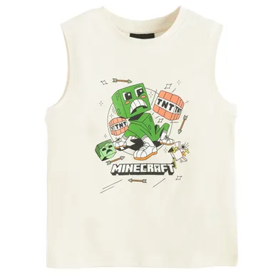 Cool Club, Tricou fara maneci pentru baieti, bej, imprimeu Minecraft