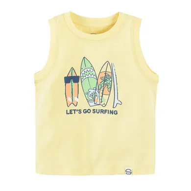 Cool Club, Tricou fara maneci pentru baieti, galben, imprimeu Let's go surfing