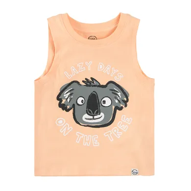 Cool Club, Tricou fara maneci pentru baieti, portocaliu deschis, imprimeu urs koala