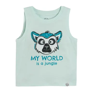 Cool Club, Tricou fara maneci pentru baieti, verde deschis, imprimeu My world is a jungle