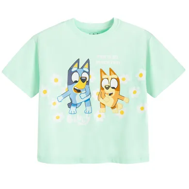 Cool Club, Tricou lejer pentru fete, bumbac organic, menta verde, imprimeu Bluey