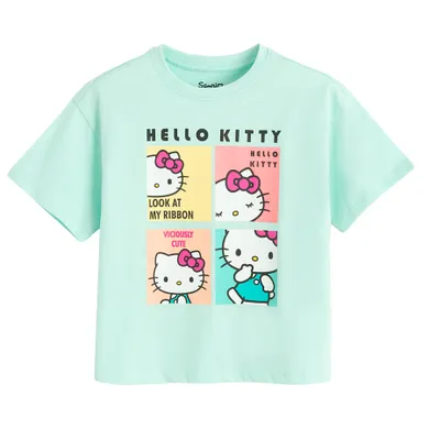 Cool Club, Tricou lejer pentru fete, turcoaz, imprimeu Hello Kitty
