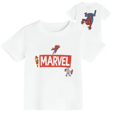 Cool Club, Tricou pentru baieti, alb, imprimeu Marvel Super Heroes