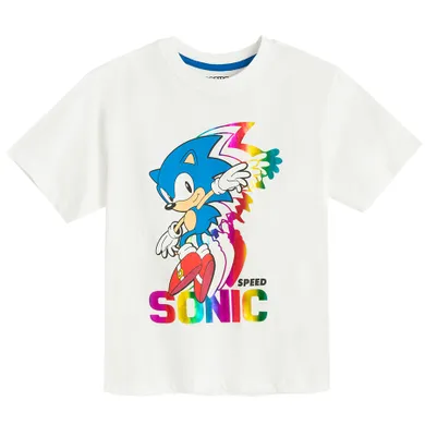 Cool Club, Tricou pentru baieti, alb, imprimeu Sonic the Hedgehog