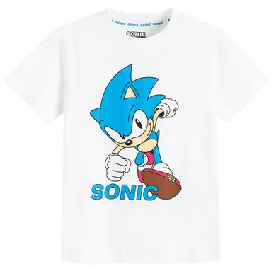 Cool Club, Tricou pentru baieti, alb, imprimeu Sonic the Hedgehog