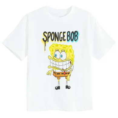 Cool Club, Tricou pentru baieti, alb, imprimeu SpongeBob
