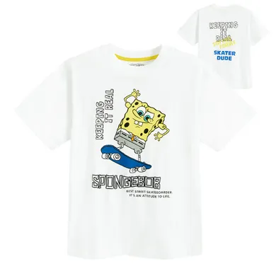 Cool Club, Tricou pentru baieti, alb, imprimeu SpongeBob