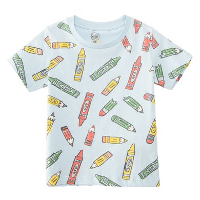 Cool Club, Tricou pentru baieti, albastru deschis, imprimeu creioane colorate