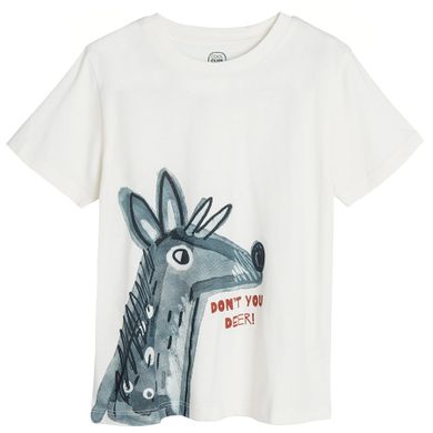 Cool Club, Tricou pentru baieti, ecru, imprimeu cerb, Don't you deer