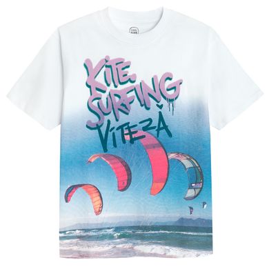 Cool Club, Tricou pentru baieti, oversize, alb-albastru