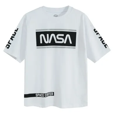 Cool Club, Tricou pentru baieti, oversize, alb, imprimeu NASA