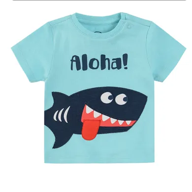 Cool Club, Tricou pentru baieti, turcoaz, imprimeu rechin, Aloha