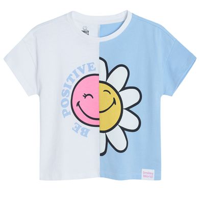 Cool Club, Tricou pentru fete, alb-albastru, imprimeu SmileWorld
