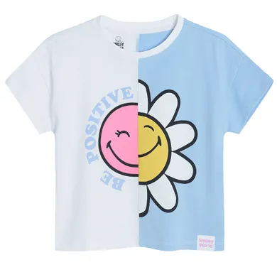 Cool Club, Tricou pentru fete, alb-albastru, imprimeu SmileWorld