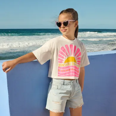 Cool Club, Tricou pentru fete, crop top, alb