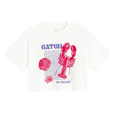 Cool Club, Tricou pentru fete, crop top, alb