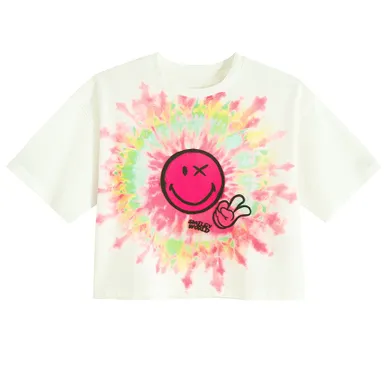 Cool Club, Tricou pentru fete, crop top, alb, imprimeu SmileWorld