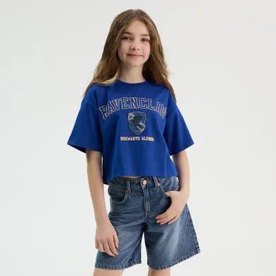 Cool Club, Tricou pentru fete, crop top, albastru, imprimeu Harry Potter