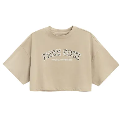 Cool Club, Tricou pentru fete, crop top, bej