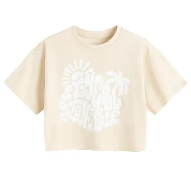 Cool Club, Tricou pentru fete, crop top, bej