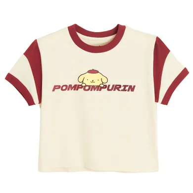 Cool Club, Tricou pentru fete, crop top, bej, imprimeu Hello Kitty and Friends