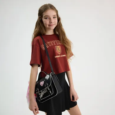 Cool Club, Tricou pentru fete, crop top, burgundia, imprimeu Harry Potter