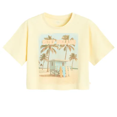 Cool Club, Tricou pentru fete, crop top, galben