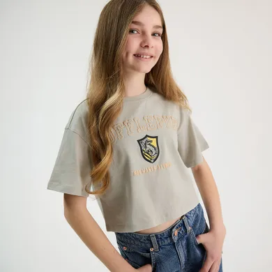 Cool Club, Tricou pentru fete, crop top, kaki, imprimeu Harry Potter