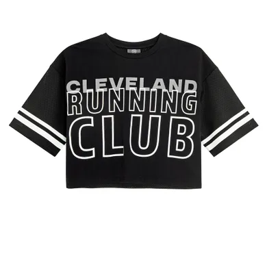 Cool Club, Tricou pentru fete, crop top, negru
