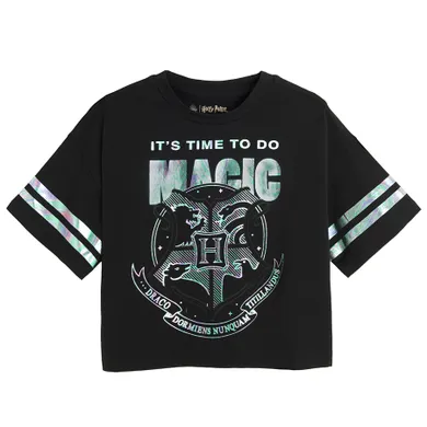 Cool Club, Tricou pentru fete, crop top, negru, imprimeu Harry Potter