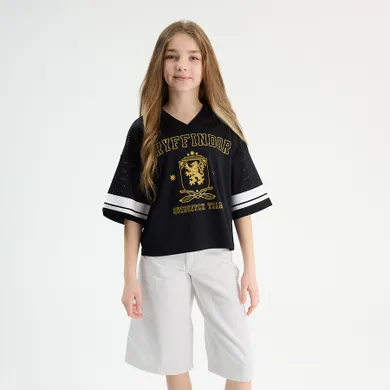Cool Club, Tricou pentru fete, crop top, negru, imprimeu Harry Potter