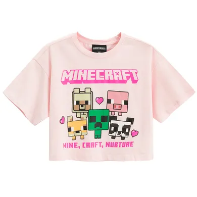 Cool Club, Tricou pentru fete, crop top, roz, imprimeu Minecraft