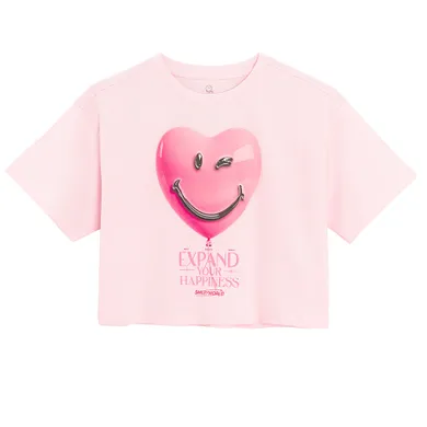 Cool Club, Tricou pentru fete, crop top, roz, imprimeu SmileWorld