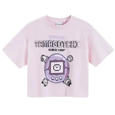 Cool Club, Tricou pentru fete, crop top, roz, imprimeu Tamagotchi
