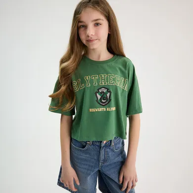 Cool Club, Tricou pentru fete, crop top, verde, imprimeu Harry Potter