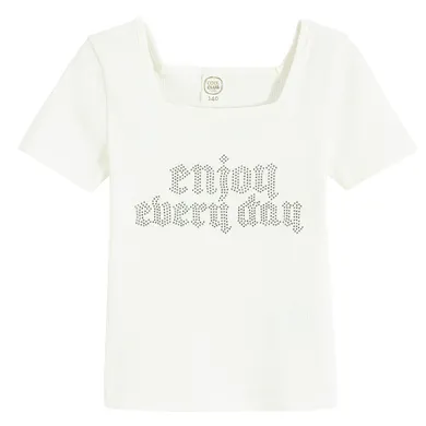 Cool Club, Tricou pentru fete, din tricot striat, alb