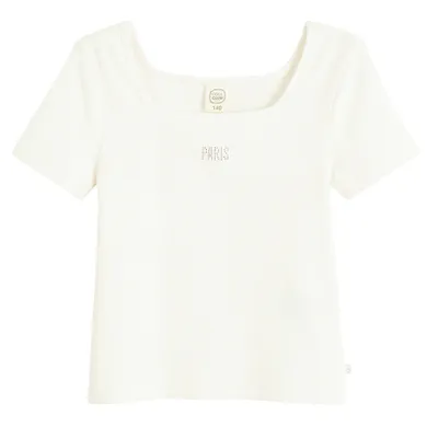 Cool Club, Tricou pentru fete, din tricot striat, alb