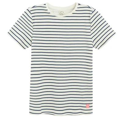 Cool Club, Tricou pentru fete, din tricot striat, alb-bleumarin