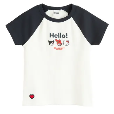 Cool Club, Tricou pentru fete, din tricot striat, alb, imprimeu Hello Kitty and Friends