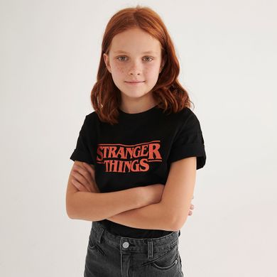 Cool Club, Tricou pentru fete, negru, imprimeu Stranger Things