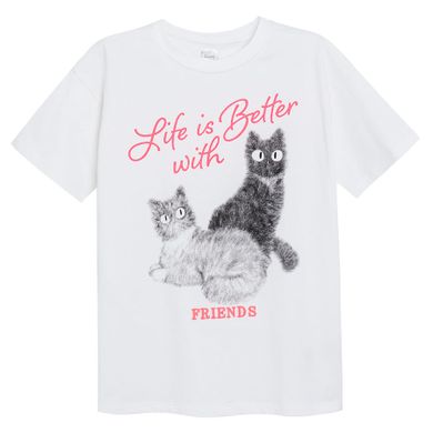 Cool Club, Tricou pentru fete, oversize, alb