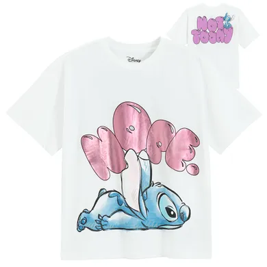 Cool Club, Tricou pentru fete, oversize, alb, imprimeu Lilo si Stitch